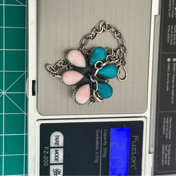 Turquoise pink conch southwestern sterling silver choker necklace - Picture 12 of 16